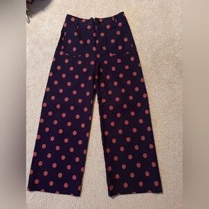 Anthropologie Maeve the Colette Navy and Pink Polka Dot Pants 25P